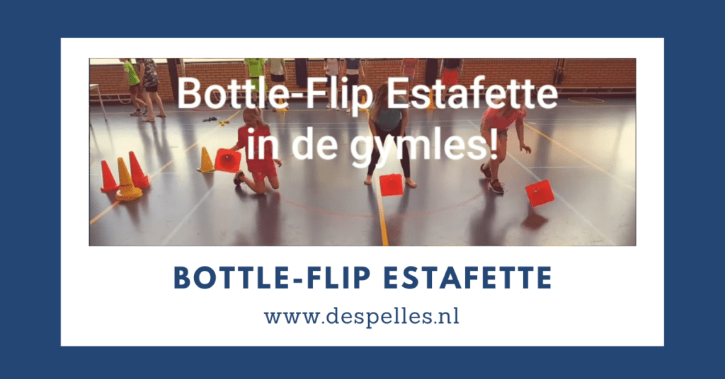 Bottle-Flip estafette in de gymles