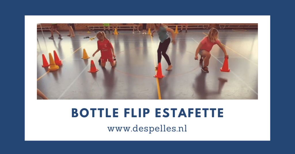 Bottle Flip Estafette in de gymles